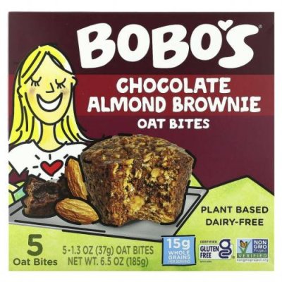 Bobo's Oat Bars, Овсяные кусочки с шоколадом и миндалем, 5 кусочков по 37 г (1,3 унции) Батончики для перекуса / Аптека | V4.Market