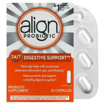 Align Probiotics, Поддержка пищеварения 24/7, добавка с пробиотиками, 42 капсулы Бифидобактерии / Аптека | V4.Market