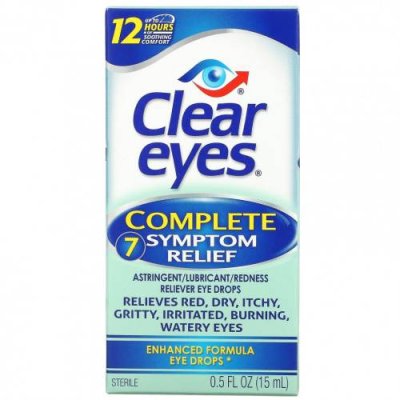 Clear Eyes, Complete 7 Symptom Relief, вяжущее средство / смазка / средство для снятия покраснения, глазные капли, 15 мл (0,5 жидк. Унции) Капли для глаз / Аптека | V4.Market