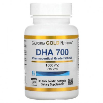 California Gold Nutrition, DHA 700, рыбий жир фармацевтической степени чистоты, 1000 мг, 30 рыбно-желатиновых капсул ДГК / Аптека | V4.Market