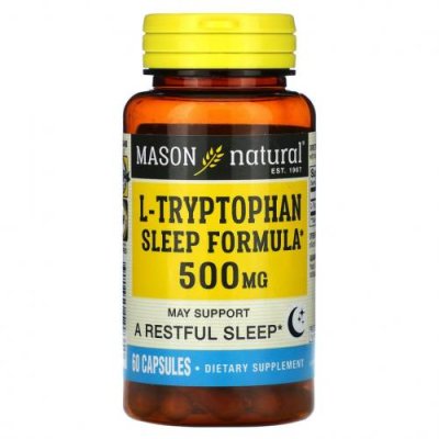 Mason Natural, L-Tryptophan Sleep Formula, 500 mg, 60 Capsules L-триптофан / Аптека | V4.Market