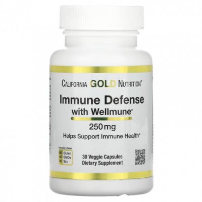 California Gold Nutrition, Immune Defense with Wellmune, бета-глюкан, 250 мг, 30 растительных капсул Иммунная система / Аптека | V4.Market