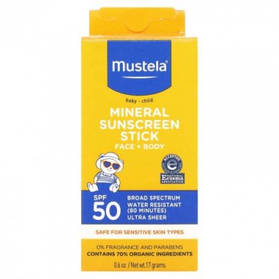 Mustela, Минеральное солнцезащитное средство-стик для детей, SPF 50, 17 г (0,6 унции) Детские солнцезащитные средства / Аптека | V4.Market