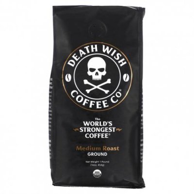 Death Wish Coffee, Самый крепкий в мире кофе, молотый, средней обжарки, 454 г (16 унций) Кофе средней степени обжарки / Аптека | V4.Market