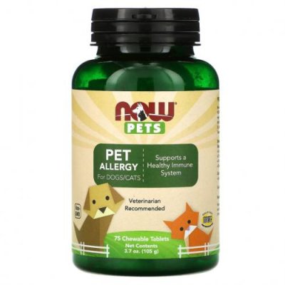 NOW Foods, Pets, Pet Allergy for Dogs / Cats, 75 жевательных таблеток Травы для питомцев / Аптека | V4.Market