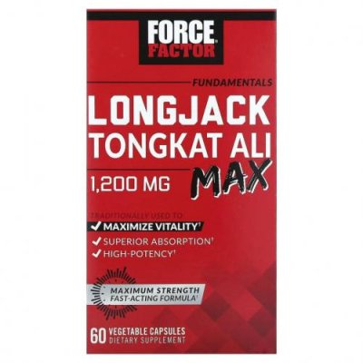 Force Factor, Fundamentals, LongJack Tongkat Ali Max, 1200 мг, 60 растительных капсул Tongkat Ali / Аптека | V4.Market